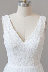 Open Back V-neck Lace Tulle A-line Wedding Dress