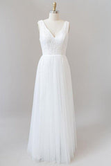 Open Back V-neck Lace Tulle A-line Wedding Dress