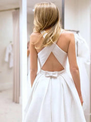 A-line Open Back Criss-Cross Bridal Gown Wedding Dresses With Pockets