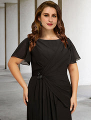 Aimishang  A-Line Mother of the Bride Dresses Plus Size Hide Belly Curve Elegant Dress Formal Floor Length Sleeveless Jewel Neck Chiffon with Ruched Crystals Fall