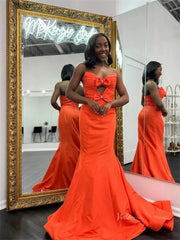 Orange Satin Mermaid Prom Dresses with Sweetheart Neckline & Bow - FD6010