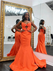 Orange Satin Mermaid Prom Dresses with Sweetheart Neckline & Bow - FD6010