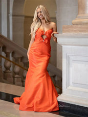 Orange Satin Mermaid Prom Dresses with Sweetheart Neckline & Bow - FD6010