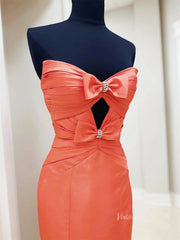Orange Satin Mermaid Prom Dresses with Sweetheart Neckline & Bow - FD6010