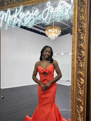 Orange Satin Mermaid Prom Dresses with Sweetheart Neckline & Bow - FD6010