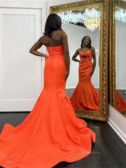 Orange Satin Mermaid Prom Dresses with Sweetheart Neckline & Bow - FD6010