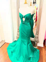 Orange Satin Mermaid Prom Dresses with Sweetheart Neckline & Bow - FD6010