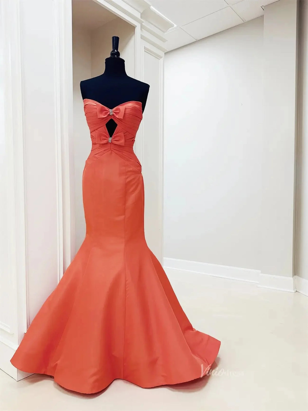 Orange Satin Mermaid Prom Dresses with Sweetheart Neckline & Bow - FD6010