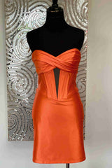Red Keyhole Corset Fitted Ruched Homecoming Dress