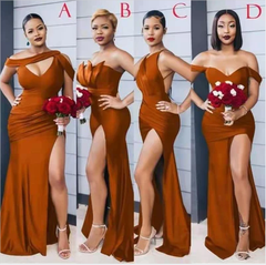 Mismatched Burnt Orange Bridesmaid Dresses Satin Cheap Wedding Guest Dress