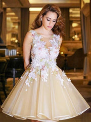 Organza Scoop Sleeveless A-line Short/Mini With Applique Dresses