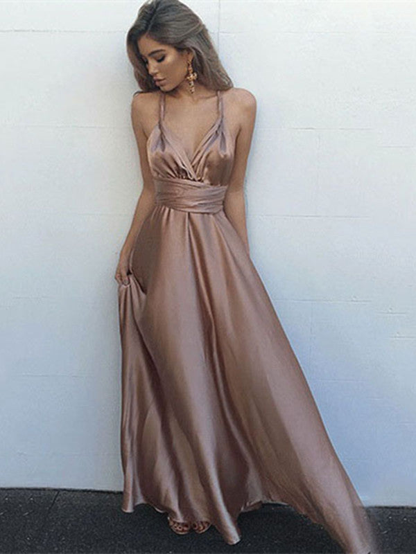 Sexy A Line Open Back Floor Length Champagne Prom Dress, Backless Formal Dress, Graduation Dress