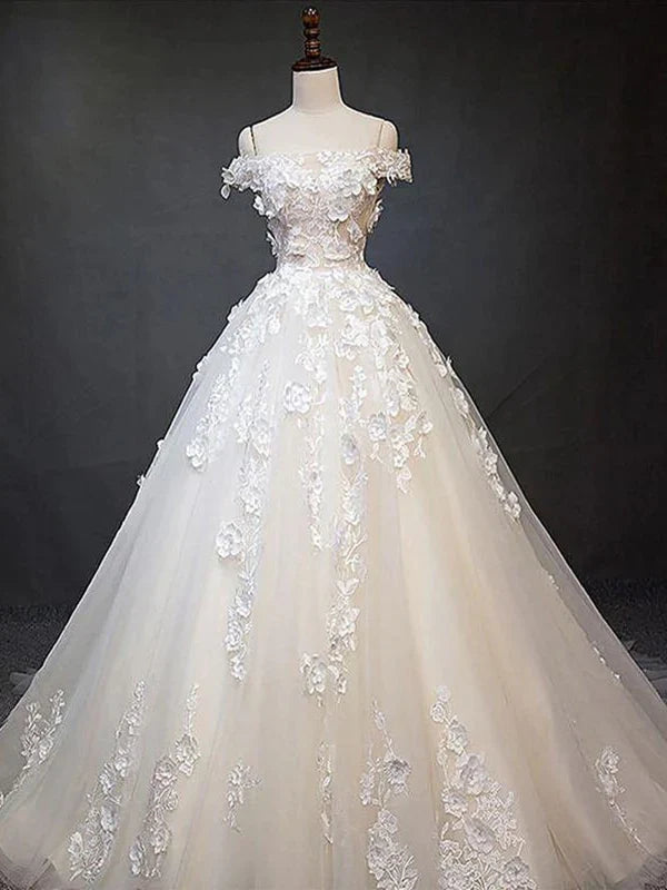 Off Shoulder Lace Long Prom Wedding Dresses