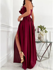 Women's Party Dress Homecoming Dress Swing Dress Long Dress Maxi Dress Wine Red Green Sleeveless Pure Color Patchwork Summer Spring Cold Shoulder Red Valentines Dress Valentine's Day Wedding Guest