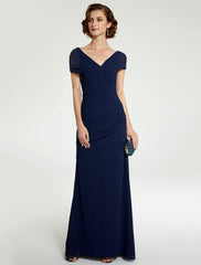 Aimishang A-Line Mother of the Bride Dress V Neck Floor Length Chiffon Sleeveless with Lace Ruching