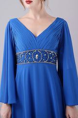 A-Line V-Neck Pleated Floor-Length Mother Of the Bride Dress With Beading