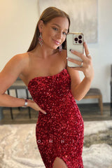 P1771 - Off Shoulder Scoop Full Sequins Side Split Mermaid Sleeveless Party Evening Prom Dress