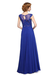 A-Line Mother of the Bride Dress Elegant Jewel Neck Ankle Length Chiffon Lace Sleeveless