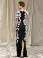 Sheath / Column Mother of the Bride Dress Elegant V Neck Floor Length Chiffon Lace Half Sleeve