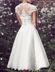 Aimishang Reception Vintage 1940s / 1950s Wedding Dresses A-Line Sweetheart Cap Sleeve Tea Length Lace Bridal Gowns With Appliques