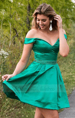 Off-the-Shoulder Short Beaded Prom Homecoming Party Dresses