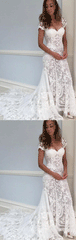 Gorgeous Cap Sleeves White Lace Long Wedding Dress