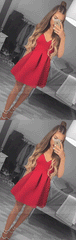 Red Satin Short Homecoming Dress With Pleats,BW97190