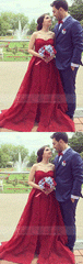 Charming A-Line Sweetheart Red Split Tulle Long Evening/Wedding Dress with Lace