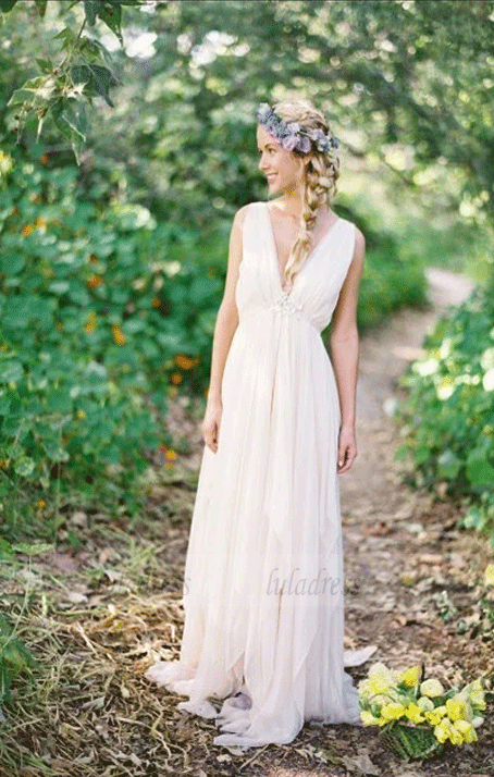 Deep V Neck Sleeveless Wedding Dresses