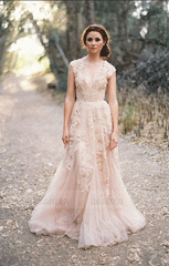 V Neck Lace Appliques Wedding Dresses