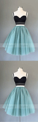 Cute two pieces black top short homecoming dress, tulle prom dresses