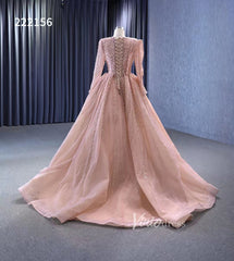 Pearl Beaded Long Sleeve Ball Gowns Pageant Dresses 222156