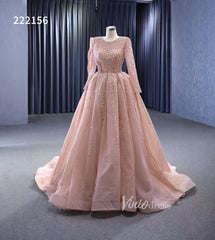 Pearl Beaded Long Sleeve Ball Gowns Pageant Dresses 222156