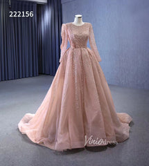 Pearl Beaded Long Sleeve Ball Gowns Pageant Dresses 222156