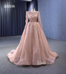 Pearl Beaded Long Sleeve Ball Gowns Pageant Dresses 222156