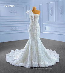 Pearl Beaded Mermaid Wedding Dresses One Shoulder 222206