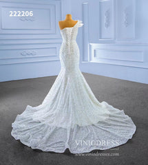 Pearl Beaded Mermaid Wedding Dresses One Shoulder 222206