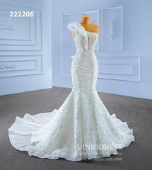 Pearl Beaded Mermaid Wedding Dresses One Shoulder 222206