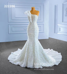 Pearl Beaded Mermaid Wedding Dresses One Shoulder 222206