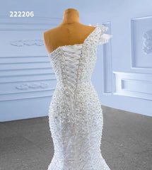 Pearl Beaded Mermaid Wedding Dresses One Shoulder 222206