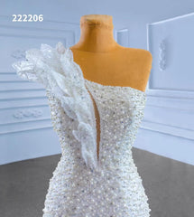 Pearl Beaded Mermaid Wedding Dresses One Shoulder 222206