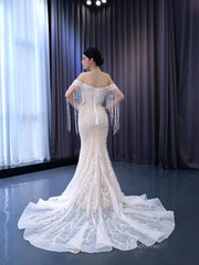 Pearl Mermaid Wedding Dresses Off the Shoulder Bridal Dress 222173