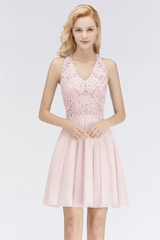 V-Neck Knee Length Floral Lace Birdesmaid Dresses