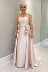 Dusty Blue Satin Mother of the Bride Dress Strapless with Flowers