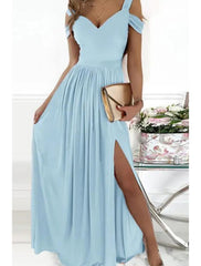 Women‘s Party Dress Homecoming Dress Swing Dress Long Dress Maxi Dress Green Pink Light Green Short Sleeve Pure Color Cold Shoulder Spring Summer V Neck Romantic Party