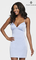 Short Light Blue Homecoming Party Dress by Faviana