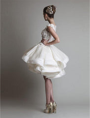 Ball Gown Cocktail Dresses 1950s Dress Valentine's Day Homecoming Short / Mini Sleeveless Jewel Neck Organza with Appliques Tiered Shouder Flower