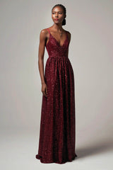A-Line Floor Length Sequined Dress CB0408