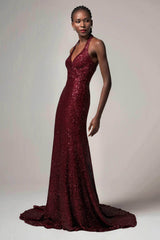 Trumpet-Mermaid Sweep-Brush Train Sequined Dress CB0398