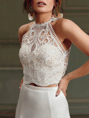 Aimishang Beach Boho Wedding Dresses Separates Illusion Neck Sleeveless Separates Lace Bridal Tops Bridal Gowns With Appliques